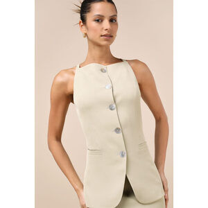 Lulus Polished Influence Light Green Button-front Vest Top - Size S